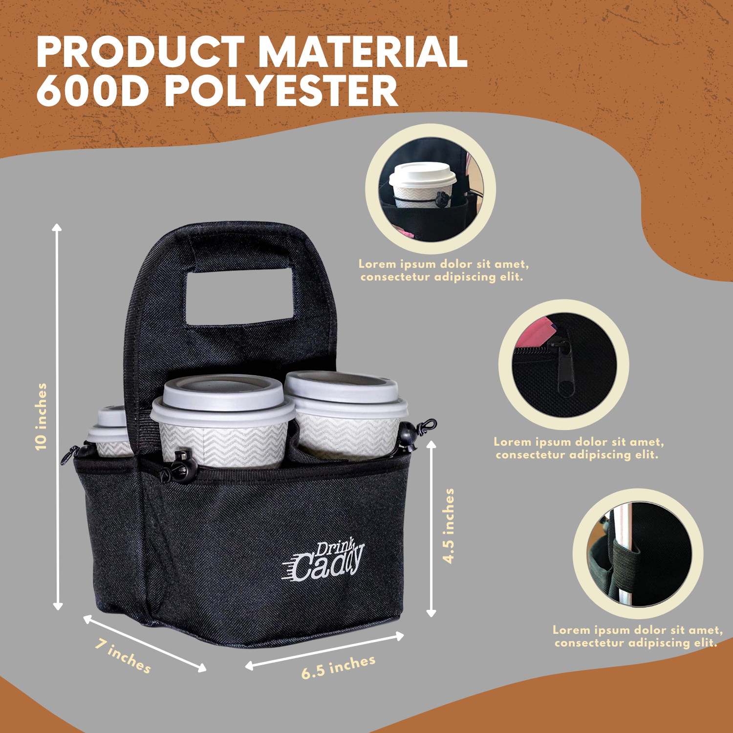 Drink Caddy Portable Drink Carrier and Reusable Coffee Cup Holder - 6 Cup  Collapsible Tote Bag