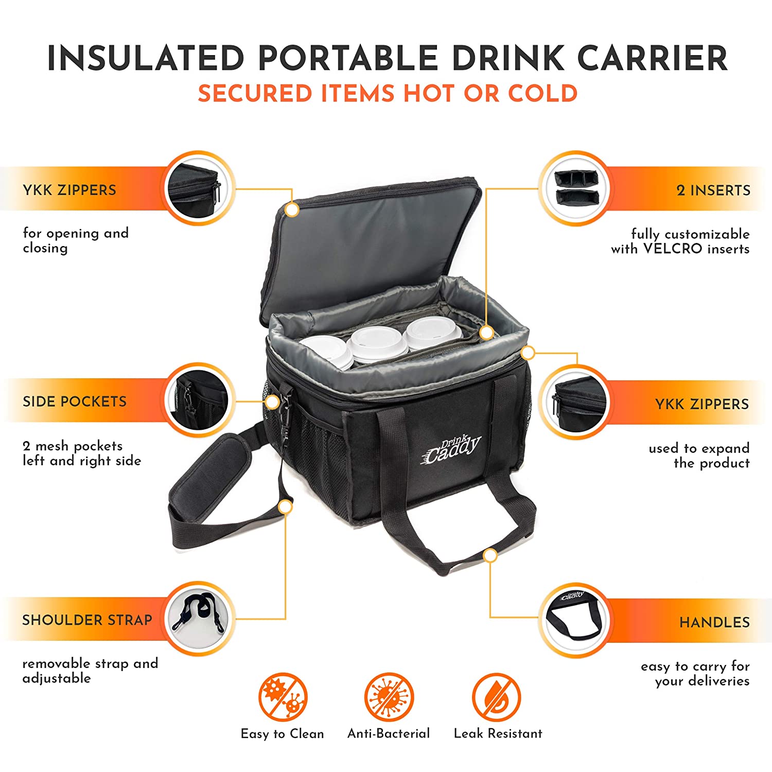 Drink Caddy Portable Drink Carrier and Reusable Coffee Cup Holder - 6 Cup  Collapsible Tote Bag